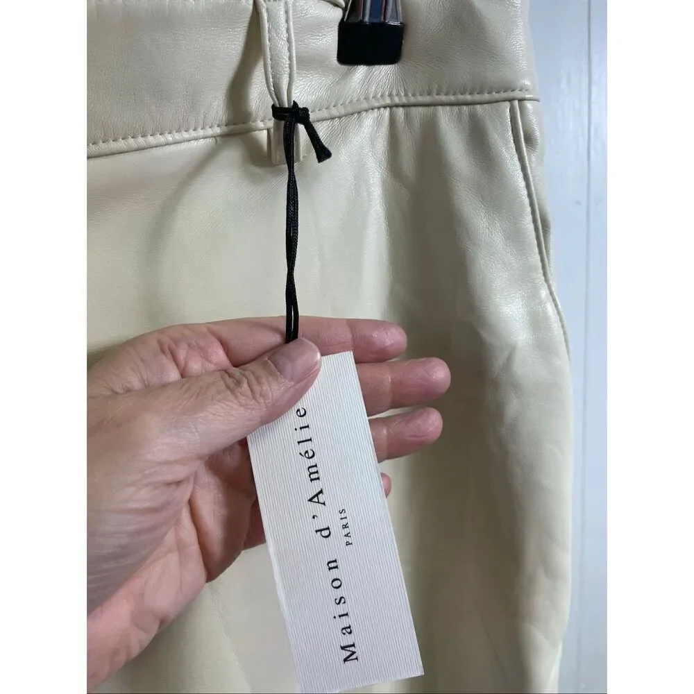 Maison D’Amélie NWT Ivory Faux Leather Pants Size 10